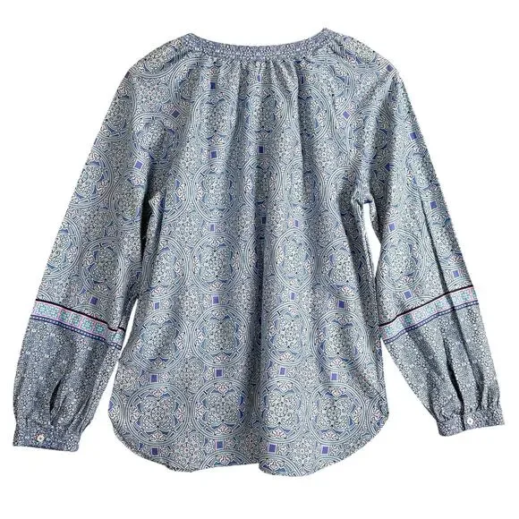 Talbots Popover Top Blue Kaleidoscope Pattern Preppy Boho Women’s Size /M - Picture 4 of 12